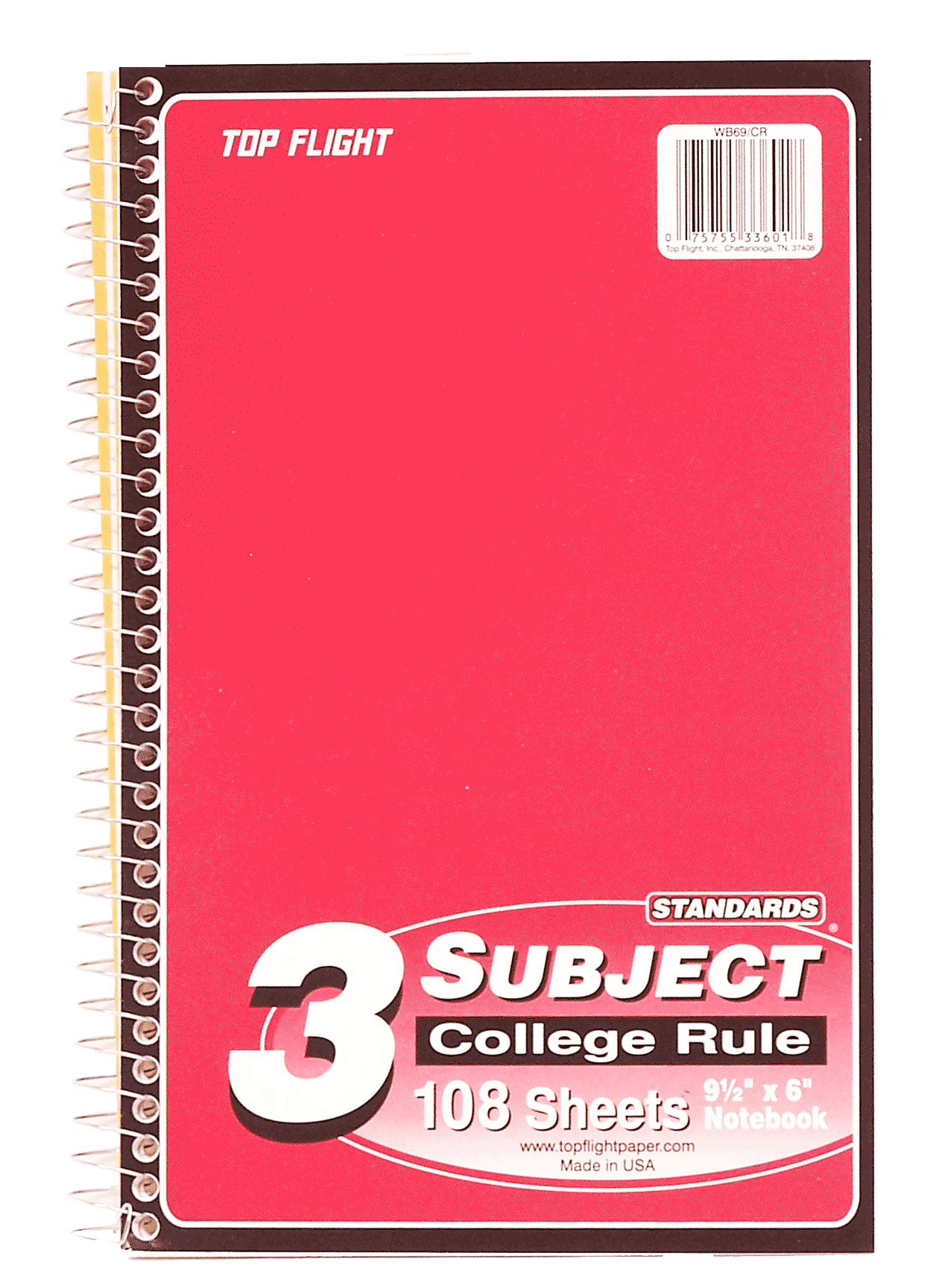 Top Flight  3 subject college rule notebook, 108 sheets, 9 1/2in x 6in Full-Size Picture